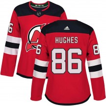 Women's Adidas New Jersey Devils Jack Hughes Red Home Jersey - Authentic
