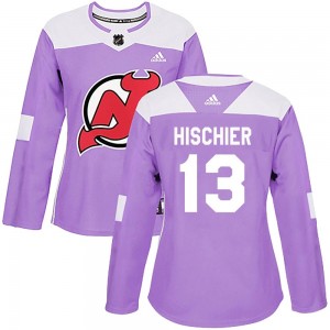 Women's Adidas New Jersey Devils Nico Hischier Purple Fights Cancer Practice Jersey - Authentic