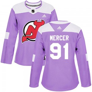 Women's Adidas New Jersey Devils Dawson Mercer Purple Fights Cancer Practice Jersey - Authentic