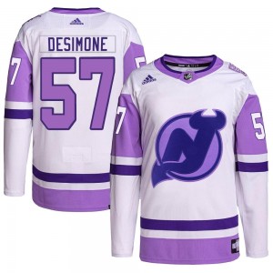 Men's Adidas New Jersey Devils Nick DeSimone White/Purple Hockey Fights Cancer Primegreen Jersey - Authentic