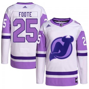 Men's Adidas New Jersey Devils Nolan Foote White/Purple Hockey Fights Cancer Primegreen Jersey - Authentic