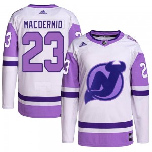 Men's Adidas New Jersey Devils Kurtis MacDermid White/Purple Hockey Fights Cancer Primegreen Jersey - Authentic