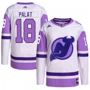 Men's Adidas New Jersey Devils Ondrej Palat White/Purple Hockey Fights Cancer Primegreen Jersey - Authentic