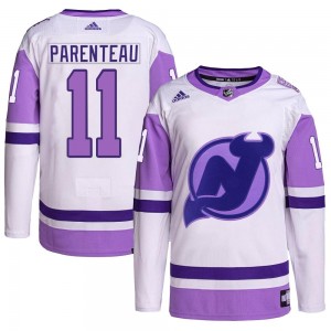 Men's Adidas New Jersey Devils P. A. Parenteau White/Purple Hockey Fights Cancer Primegreen Jersey - Authentic