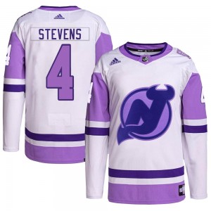 Men's Adidas New Jersey Devils Scott Stevens White/Purple Hockey Fights Cancer Primegreen Jersey - Authentic