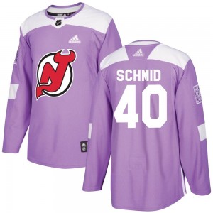 Men's Adidas New Jersey Devils Akira Schmid Purple Fights Cancer Practice Jersey - Authentic