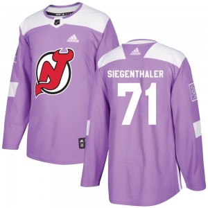 Men's Adidas New Jersey Devils Jonas Siegenthaler Purple Fights Cancer Practice Jersey - Authentic