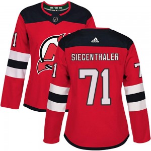 Women's Adidas New Jersey Devils Jonas Siegenthaler Red Home Jersey - Authentic