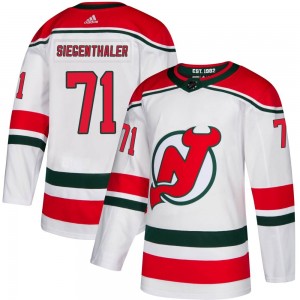 Men's Adidas New Jersey Devils Jonas Siegenthaler White Alternate Jersey - Authentic
