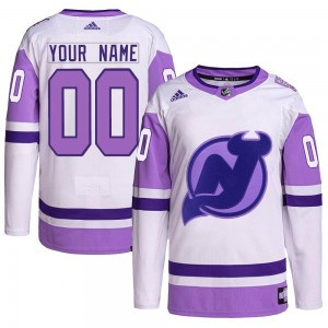 Youth Adidas New Jersey Devils Custom White/Purple Custom Hockey Fights Cancer Primegreen Jersey - Authentic