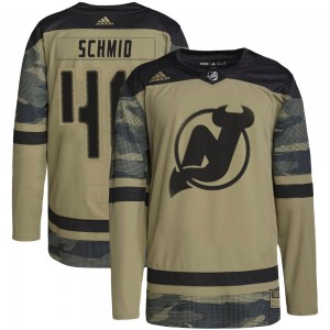 Youth Adidas New Jersey Devils Akira Schmid Camo Military Appreciation Practice Jersey - Authentic