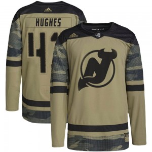 Men's Adidas New Jersey Devils Luke Hughes Camo Military Appreciation Practice Jersey - Authentic