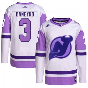 Men's Adidas New Jersey Devils Ken Daneyko White/Purple Hockey Fights Cancer Primegreen Jersey - Authentic