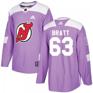 Men's Adidas New Jersey Devils Jesper Bratt Purple Fights Cancer Practice Jersey - Authentic