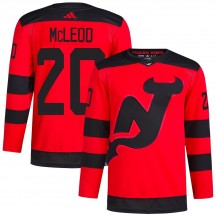 Men's Adidas New Jersey Devils Michael McLeod Red 2024 Stadium Series Primegreen Jersey - Authentic