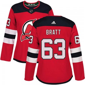 Women's Adidas New Jersey Devils Jesper Bratt Red Home Jersey - Authentic